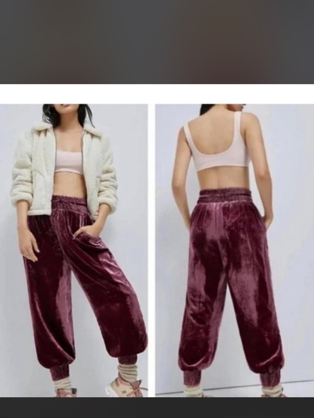 Anthropologie Velvet Jogger Pants in Burgundy